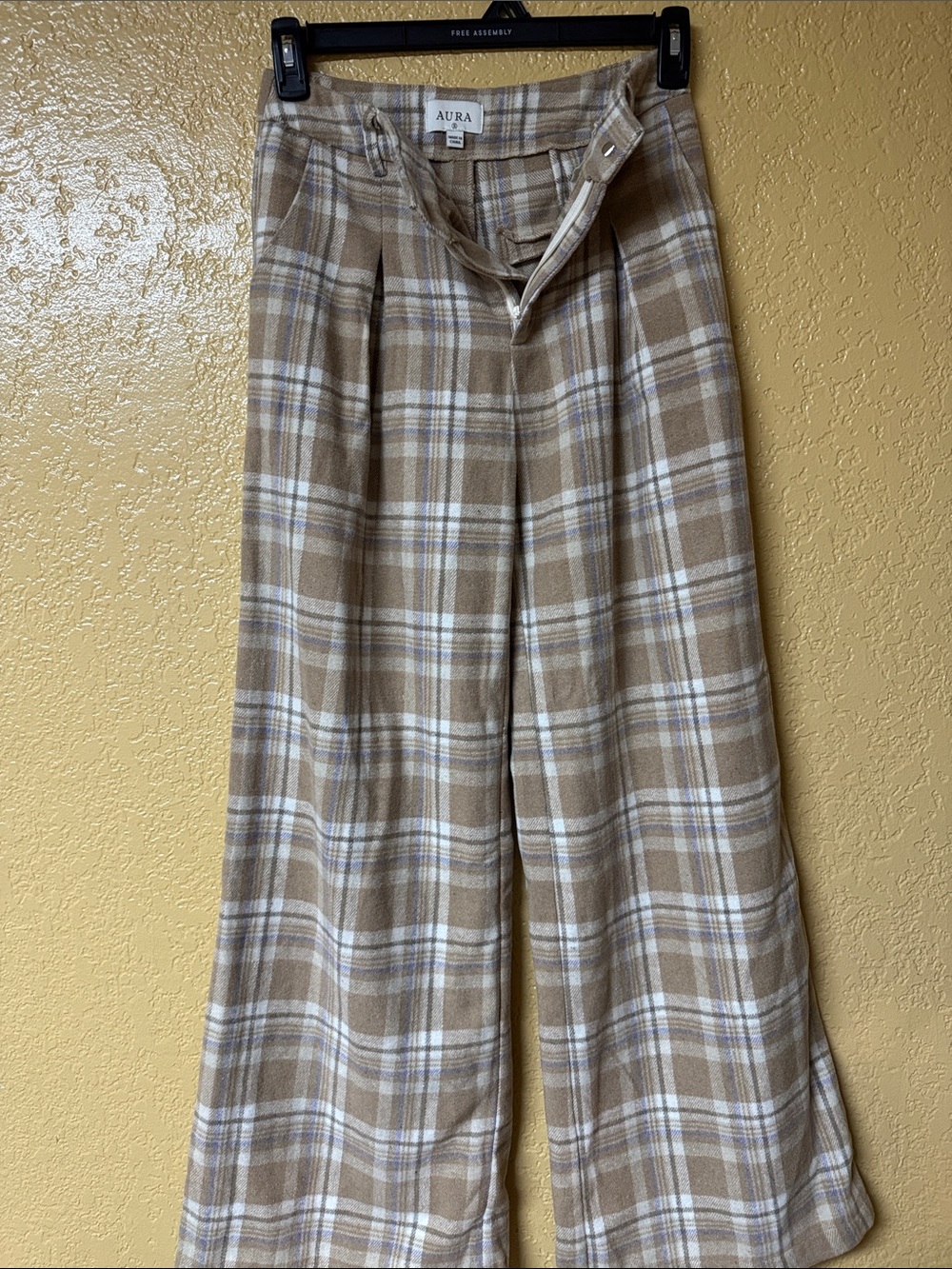 Aura Tan and White Plaid Wide-Leg Chinos